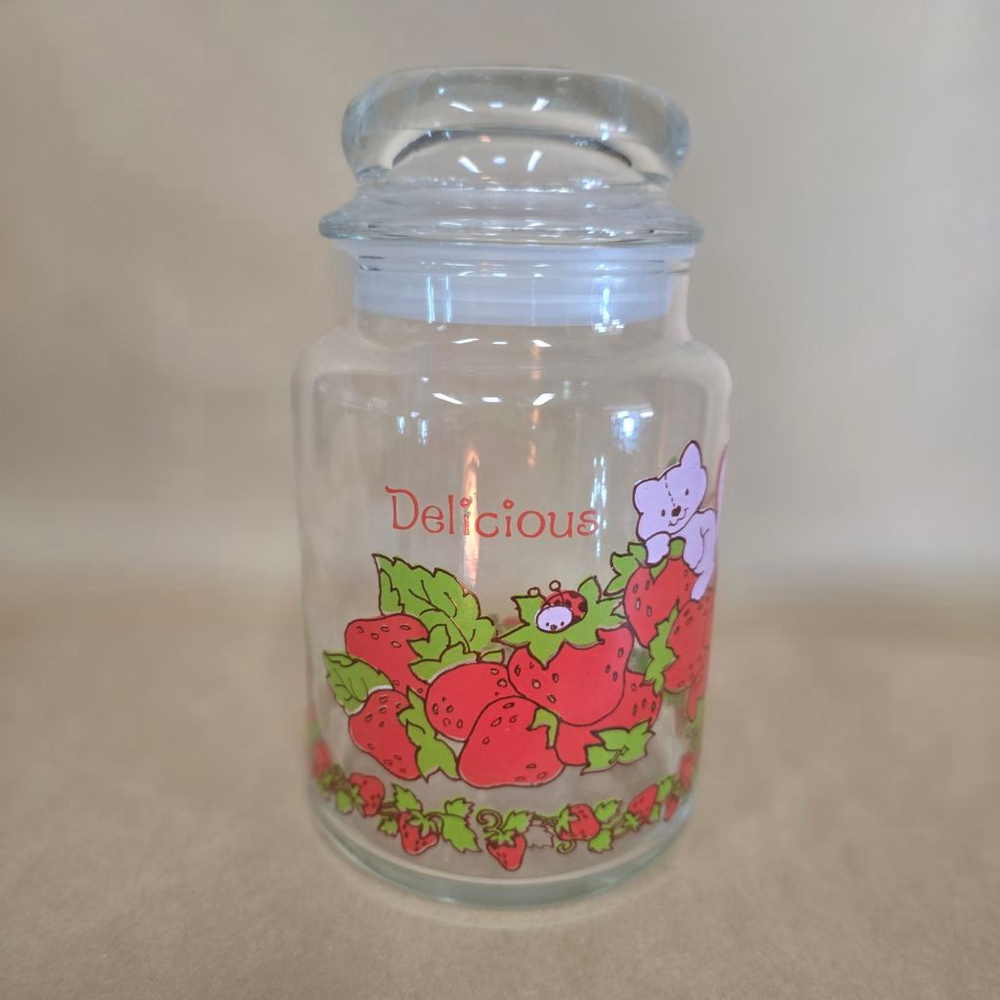 Strawberry Shortcake American Greetings Glass Jar Container W/ Stopper Lid 1980